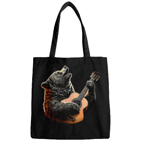 Bear Pet Black Bear Playing Guitar Funny Rock Music Guitar Bags