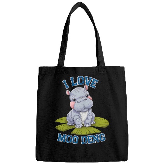 Hippo Pet Moo Deng Cute Baby Pygmy Hippo On a Lily Pad Bags