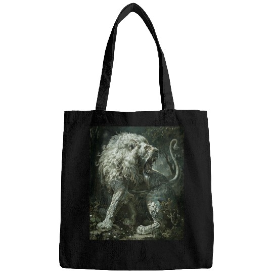 Lion Pet Powerful Strong Victorian Angry Ivory Lion Fantasy Art 1 Bags