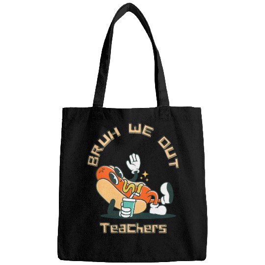 Retro Hot Dog End Of Year Teacher Bruh we out teachers Bags