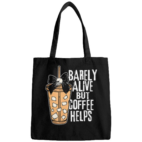 Coffee Fun Barely Alive But Coffee Helps Snarky Skull Halloween Coffee Bags