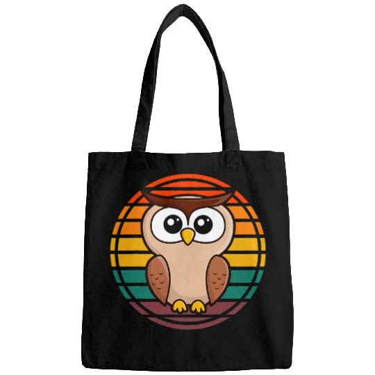 Owl Pet Retro Sunset Circle With Border Bags
