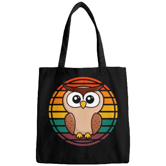 Owl Pet Retro Sunset Circle With Border Bags