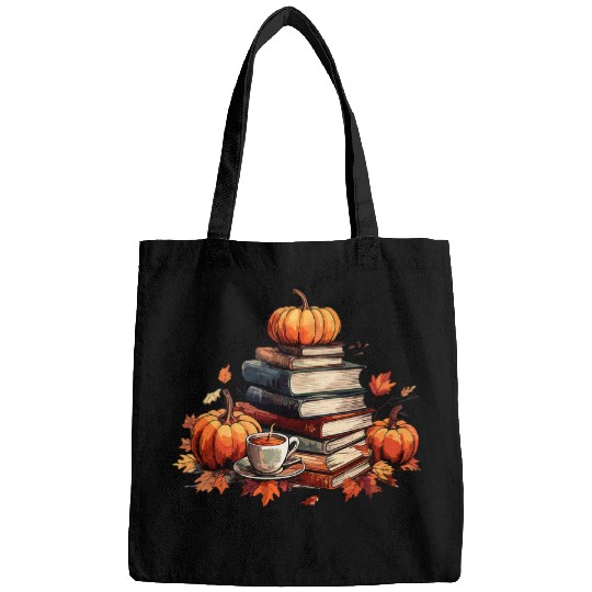Coffee Fun Books Coffee Fall Leaves and Pumpkins vintages Library Bags