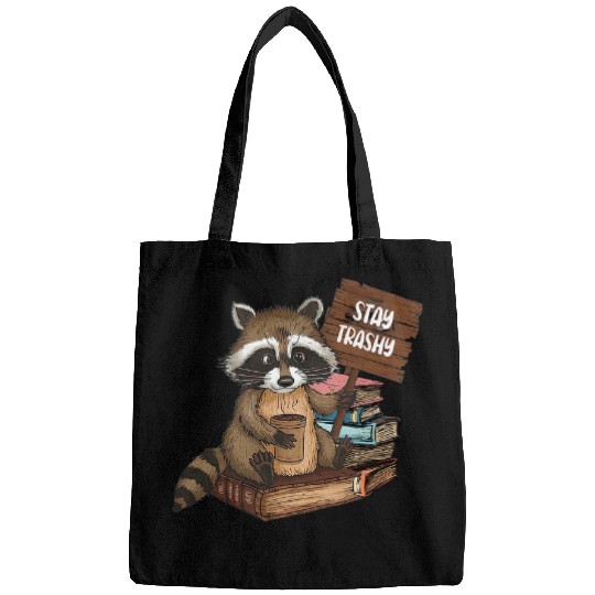 Coffee Fun Raccoon Stay Trashy With Books And Drinking Coffee Bags