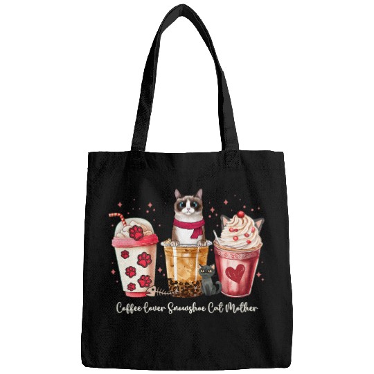 Coffee Fun Cute Snowshoe Cat Mom Coffee Lover Cat Valentines Day Bags
