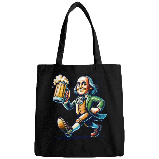 Beer Fun Boozing Benjamin Franklin With Beer Mug Celebrate Freedom Bags
