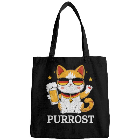 Beer Fun Germany Cat Drinking Beer Purrost Cute Cat Pun Octoberfest Bags