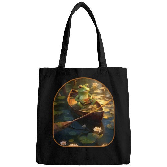 Frog Canoe Adventure Stream Lily Cute Cottagecore Bags