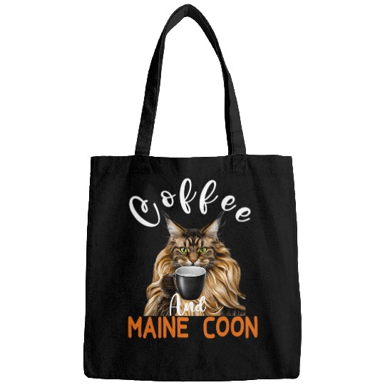 Coffee Fun Maine Coon Cat and Coffee Cute Design For cat lover Bags