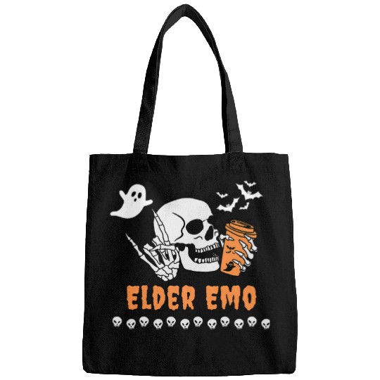 Elder Emo Halloween Goth Spooky Coffee Drinker Funny Bags