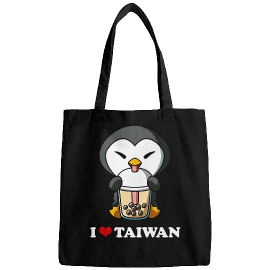 Penguin Pet Kawaii Cute Anime Penguin Bubble Tea I Love Taiwan Bags