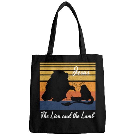 Lion Pet The Lion And The Lamb Christian Retro Jesus The Lamb Of God Bags
