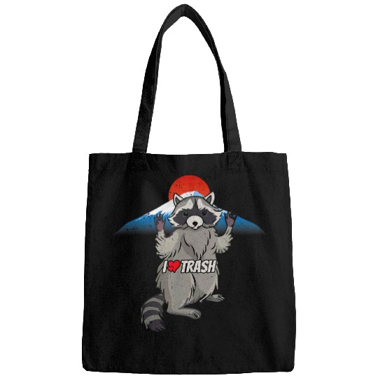 Raccoon Pet I Love Trash Raccoon Japanese Retro Style Mountain Sunset Bags