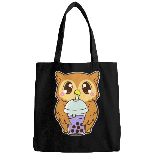 Owl Pet Kawaii Cute Boba Owl Owlet Purple Taro Bubble Pearl Milk Tea Bags