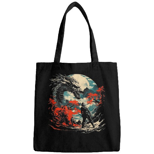 Dragon Samurai Battle Cool vintages Japanese Aesthetic 59 Bags