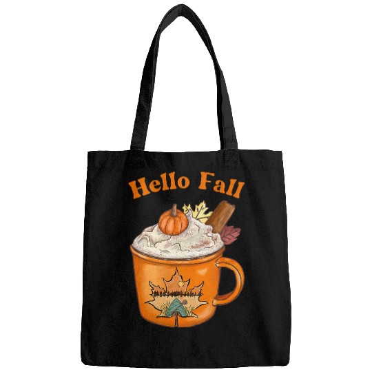 Cute Fall Hello Fall Pumpkin Spice Fall Leaves Outdoors Bags