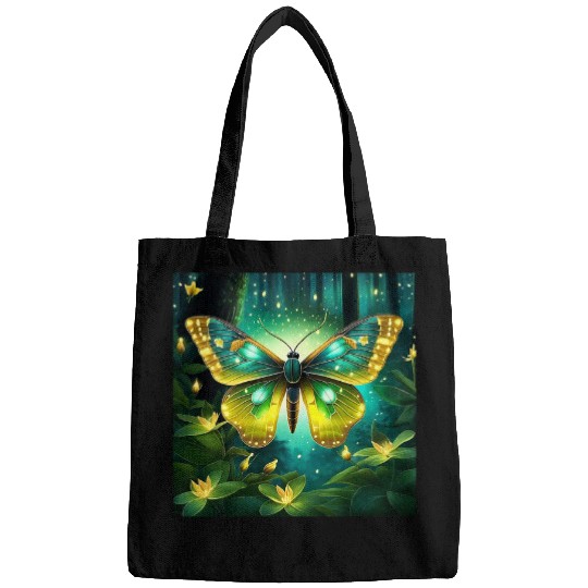 Fantasy Faerie Garden Glowing Fireflies Luna Moth Graphic Bags