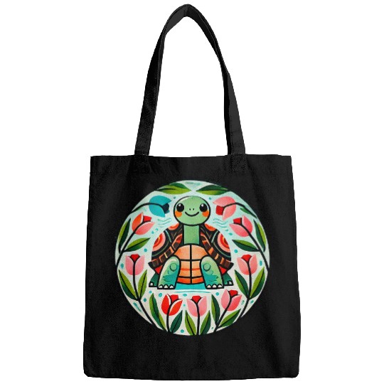Turtle Pet Box Turtle Buttercup Flowers Illustration Bags
