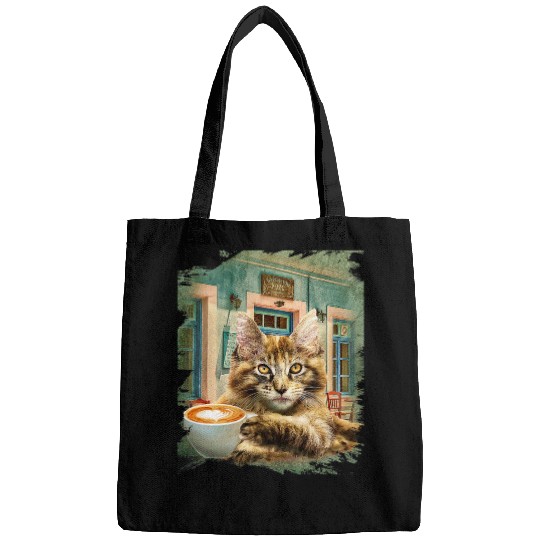 Coffee Fun Maine Coon Cat With Coffee Bags