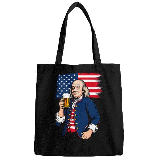 Beer Fun Boozing Benjamin Franklin With Beer Mug 4th July Funny Bags