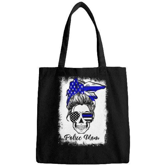 Discover Police Job Bleached Messy Bun Police Mom Back the Blue Line US Flag Bags