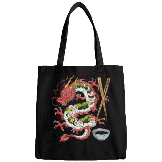 Dragon Pet Sushi Dragon Anime Japan Japanese Cuisine Chef Food Lover Bags