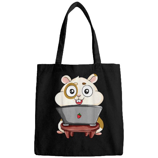 Hamster Pet With Computer homes Schooling Humor Comic Bags
