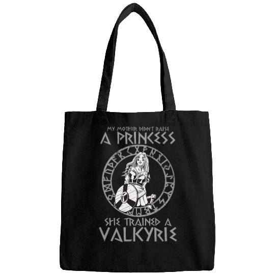 Discover My Mother Didnt Raise A Princess Funny Valkyrie Viking Bags