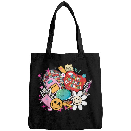 Retro Groovy Happy 100 Days of School Disco Ball Teacher Bags
