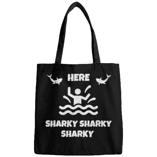 Here Sharky Sharky Fisherman Shark Deep Sea Fishing Angler Bags