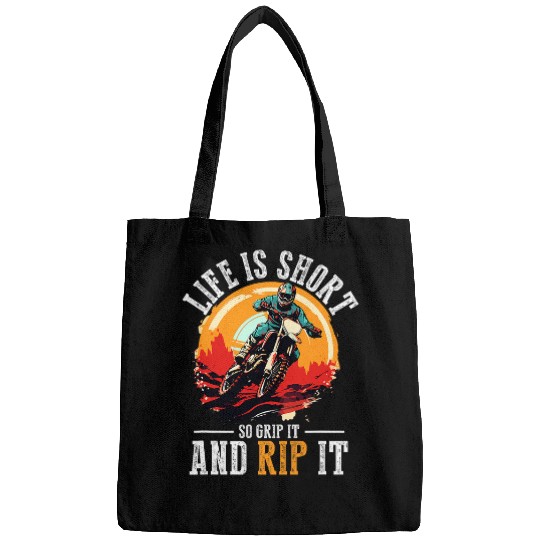 Discover Dirtbike Motocross MX Life is Short so Grip it and Rip it Bags