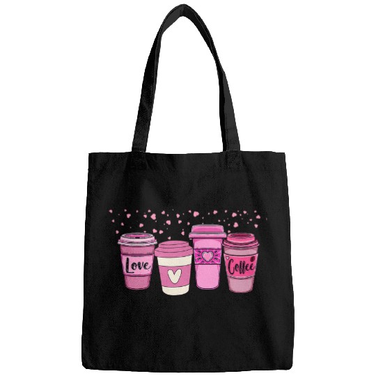 Coffee Fun Pink Hearts Galentines day Valentines day Bags