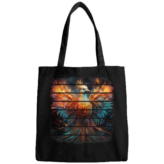 Retro rainbow anime phoenix Fires bird flying Fenix rebirth Bags
