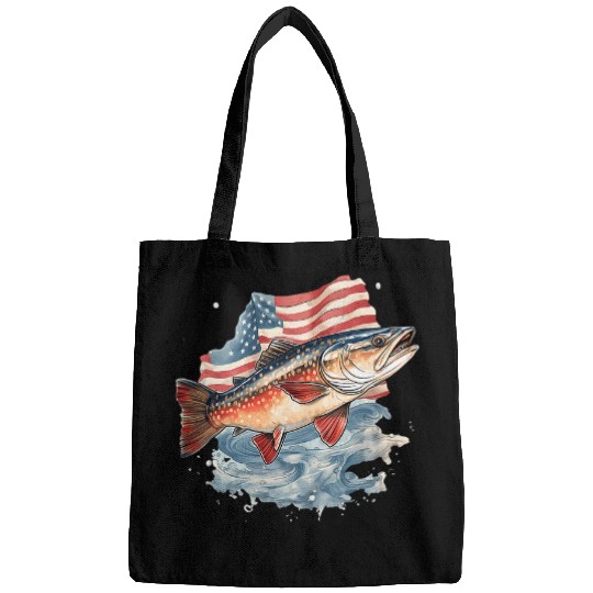 Fisherman American US Flag With Fly Fishing Brook Trout Fish 15 Bags