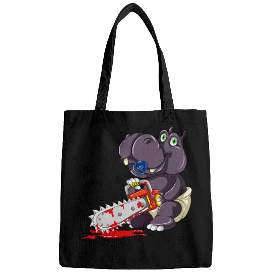 Hippo Pet Spooky Halloween Costume Gift Idea Chainsaw Hippo Bags