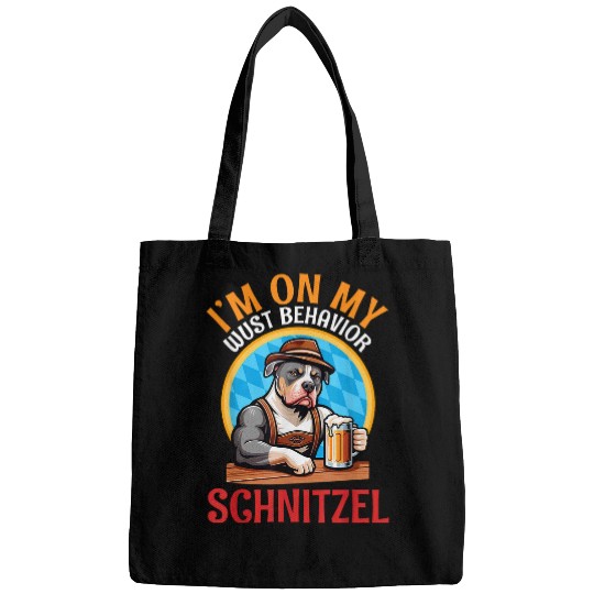 Beer Fun Pitbull Dog Drinking Beer I m On My Wust Behavior Schnitzel Bags