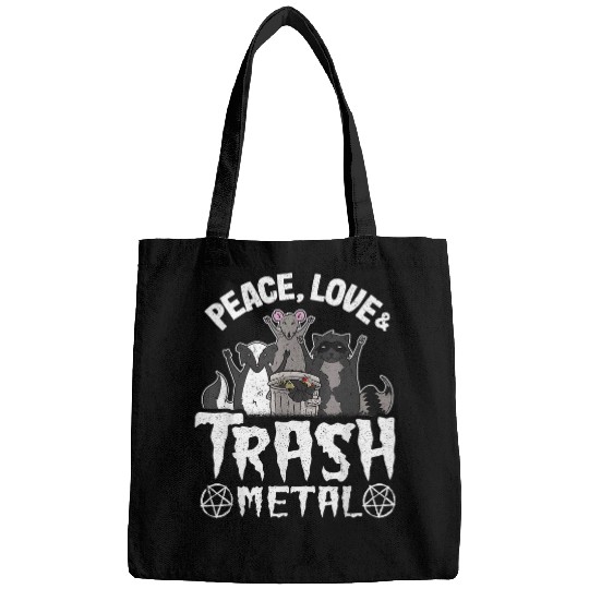 Raccoon Pet Peace Love Trash Metal Goth Trash Band Opossum Raccoon Bags