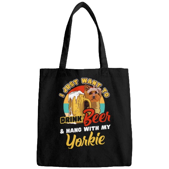 Beer Fun Yorkshire Terrier Retro Drink Beer Hang With My Yorkie Bags