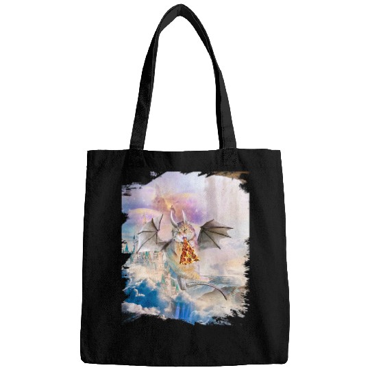 Dragon Pet Galaxy Cat Dragon Eat Pizza in Space Bags