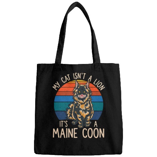 Lion Pet My Cat Isnt A Lion Its a Maine Coon Retro Sunset Cat Lover Bags