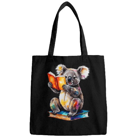 Koala Pet Bear Reading Book Colorful Funny Animal Print Graphic Bags