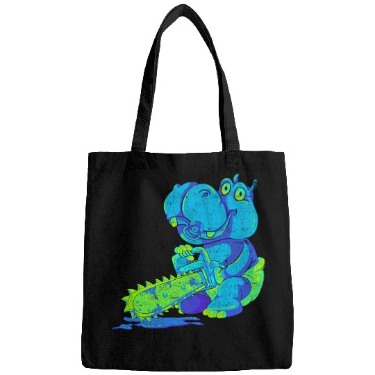 Hippo Pet Spooky Hippo Chainsaw 80s Vaporwave Scary Hippopotamus Bags