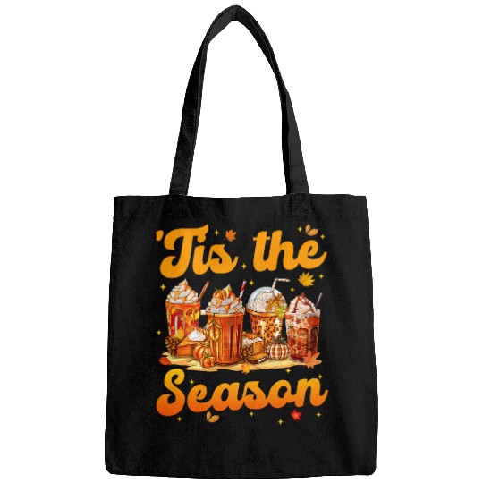 Coffee Fun Groovy Tis The Season Coffee Fall Autumn Maple Leaves Women Bags