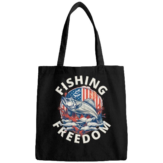 Fishing And Freedom Fish USA Patriotic Ocean Fishing Graphic Bags