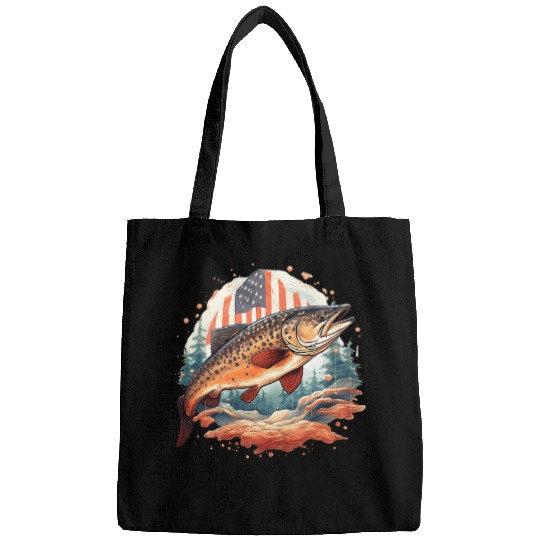 Fisherman American US Flag With Fly Fishing Brook Trout Fish 4 Bags