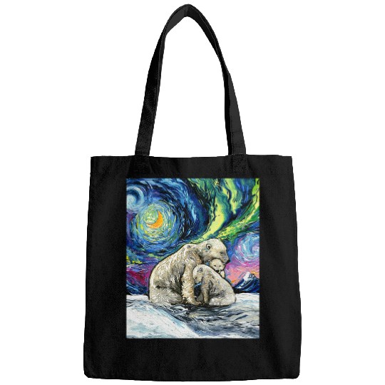 Bear Pet Polar Bear Family Northern Lights Starry Night Art by Aja Bags