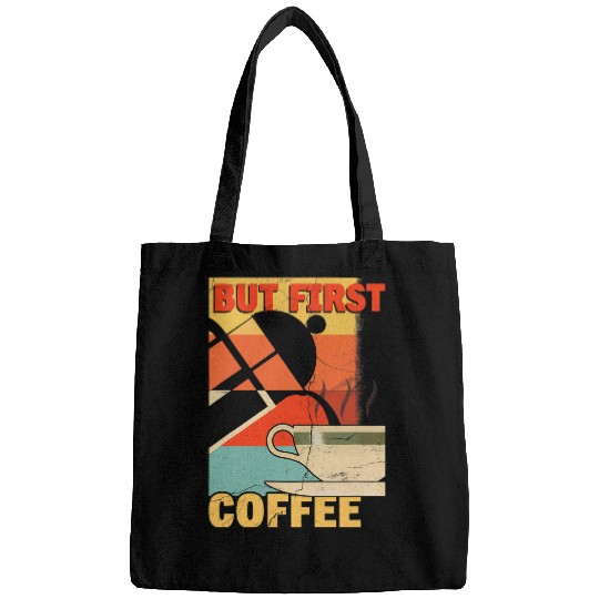 Coffee Fun Retro Coffee Costume caffeines Saying But First Coffee Bags