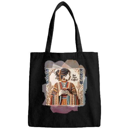 Coffee Fun But First Coffee Embroidered laser cut paper holding cup Bags