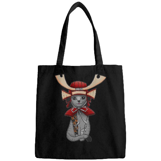 Japanese Warrior Cat Samurai with Irezumi Monmon Tattoo Bags